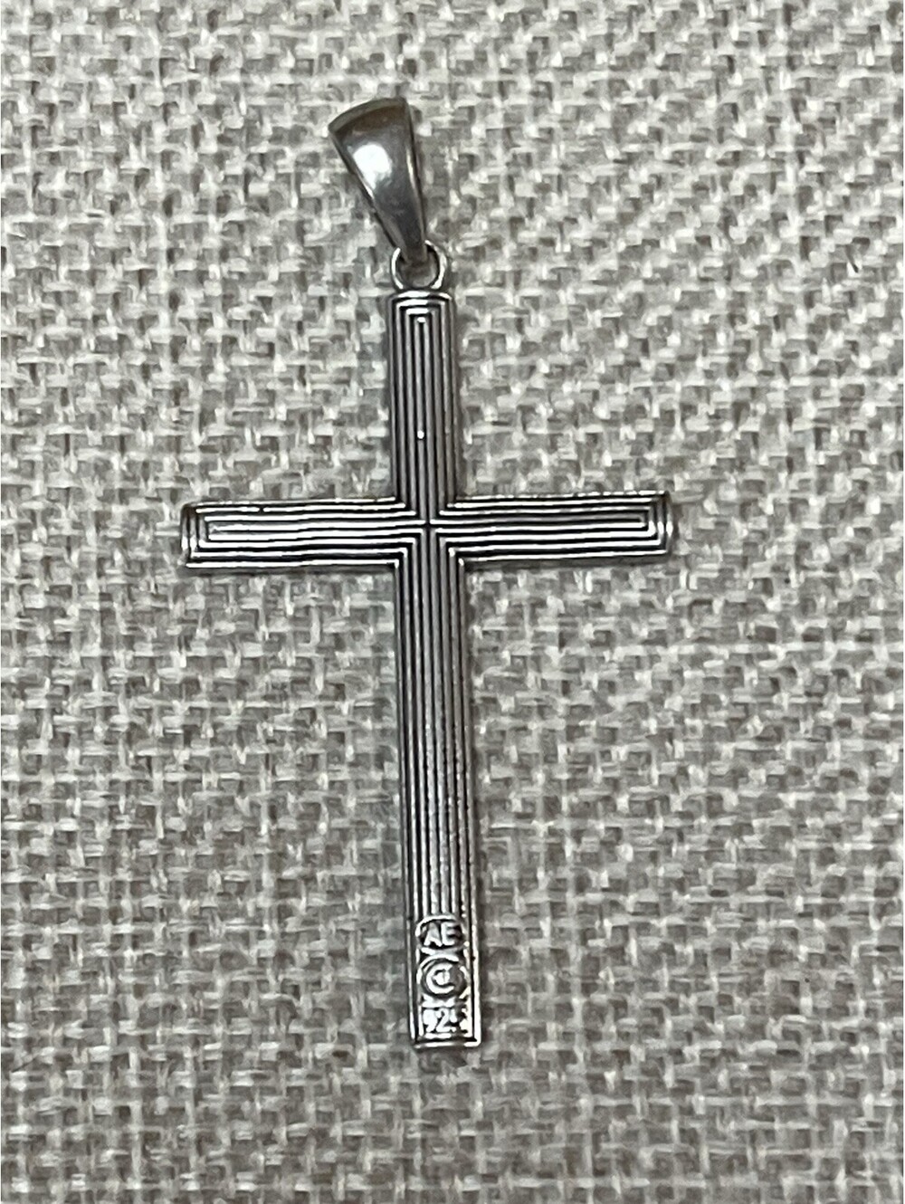 Vtg AB Sterling Silver Engraved Striped Cross Pendant